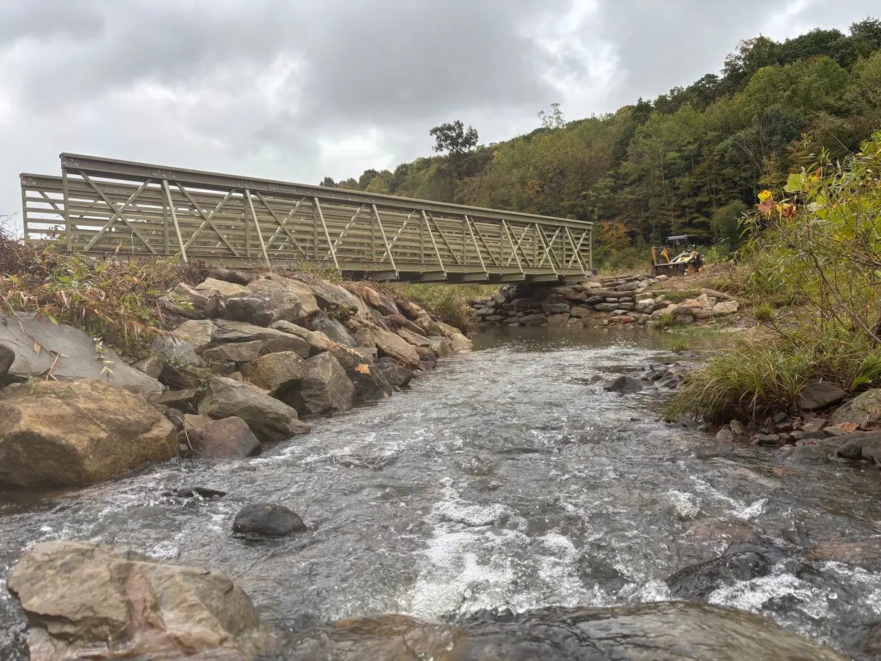 An FRP bridge providing trail access without harming the surrounding environment.